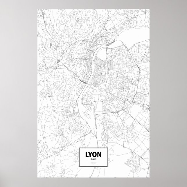 Lyon, Frankreich (schwarz auf weiß) Poster (Vorne)