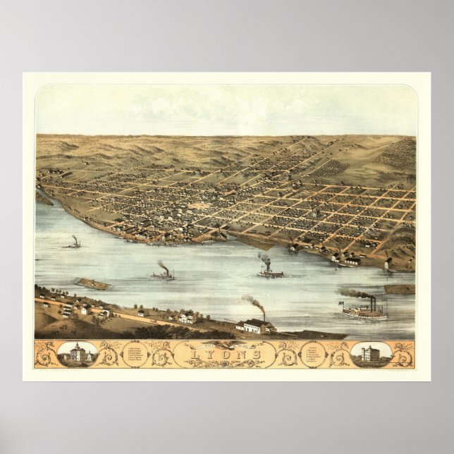 Lyon, IA Panoramablick - 1868 Poster (Vorne)