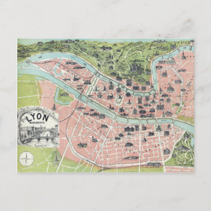 Lyon Monumental Map Garnier Freres Paris 1894 Postkarte