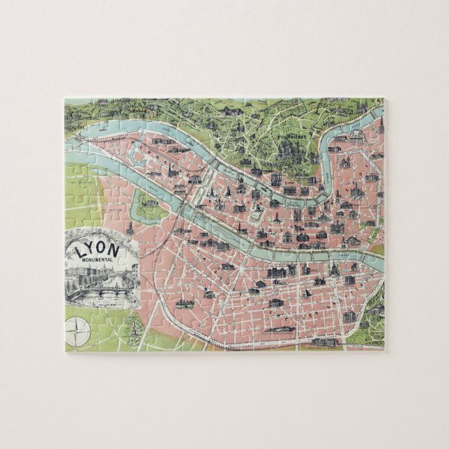 Lyon Monumental Map Garnier Freres Paris 1894 Puzzle (Horizontal)