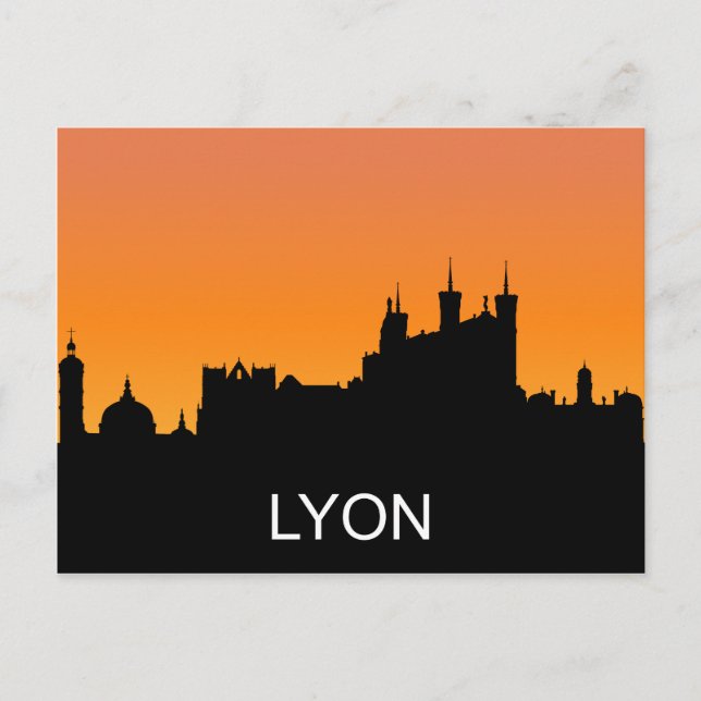 Lyon Silhouette, summer sunset, Illustration Postkarte (Vorderseite)