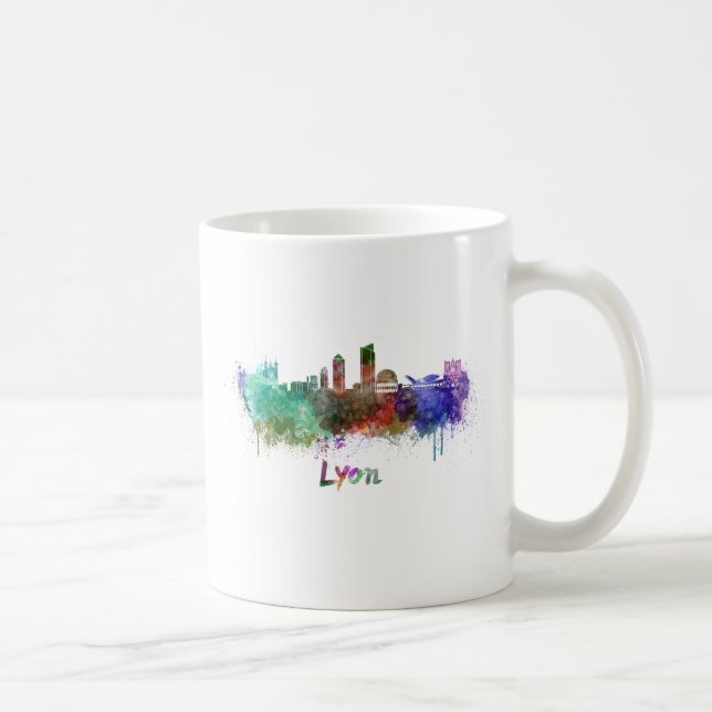 Lyon skyline im Watercolor Tasse (Rechts)