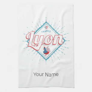 Lyon Stadt Frankreich Retro-Hahn Vintage-Souvenir Geschirrtuch