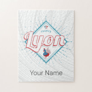 Lyon Stadt Frankreich Retro-Hahn Vintage-Souvenir Puzzle
