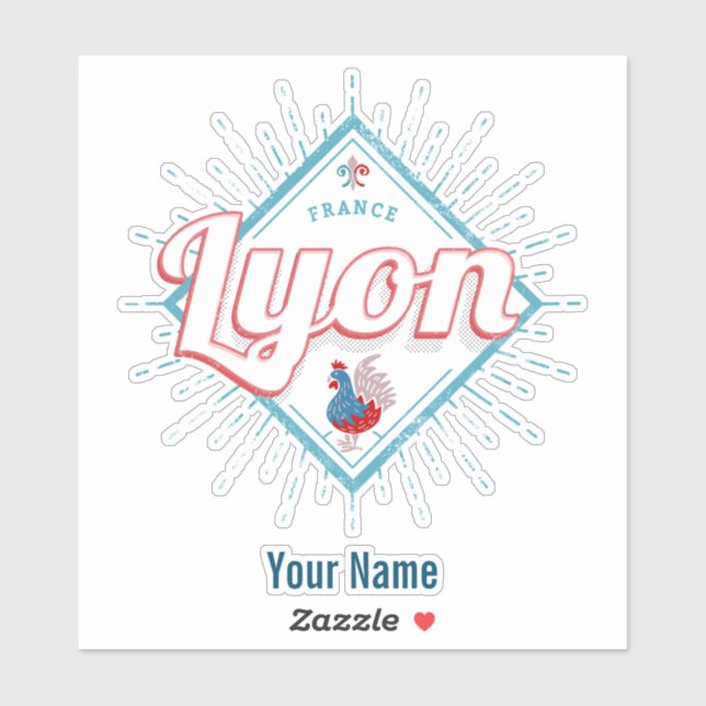 Lyon Stadt Frankreich Retro-Hahn Vintages Andenken Aufkleber (Blatt)