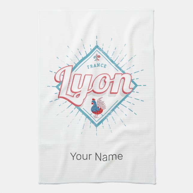 Lyon Stadt Frankreich Retro-Hahn Vintages Andenken Geschirrtuch (Vertikal)