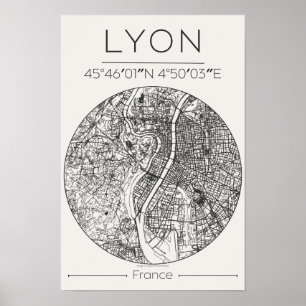 Lyon Stadtplan Poster – Minimale Kohle Wandkunst