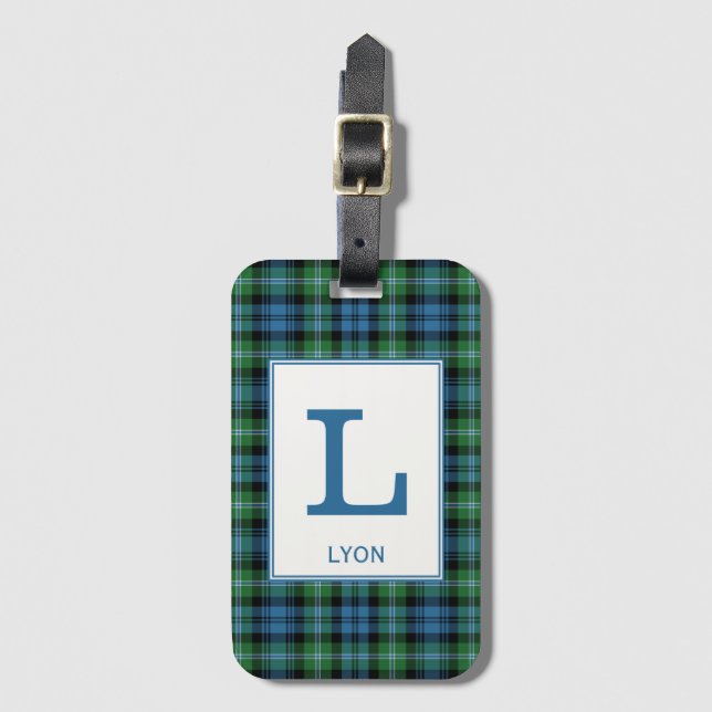 Lyon Tartan Bright Blue und Green Kariert Pattern Gepäckanhänger (Vorderseite Vertikal)