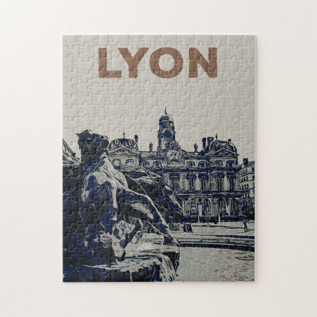 Lyon the Bartholdi Fountain Illustration France Po Puzzle (Vertikal)