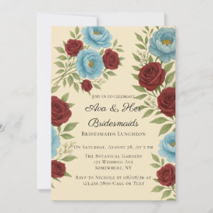 Lyons Blue Peony & Rote Rosen Bridesmaids Luncheon Einladung