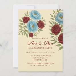 Lyons Blue Peony & Rote Rosen Engagement Party Einladung
