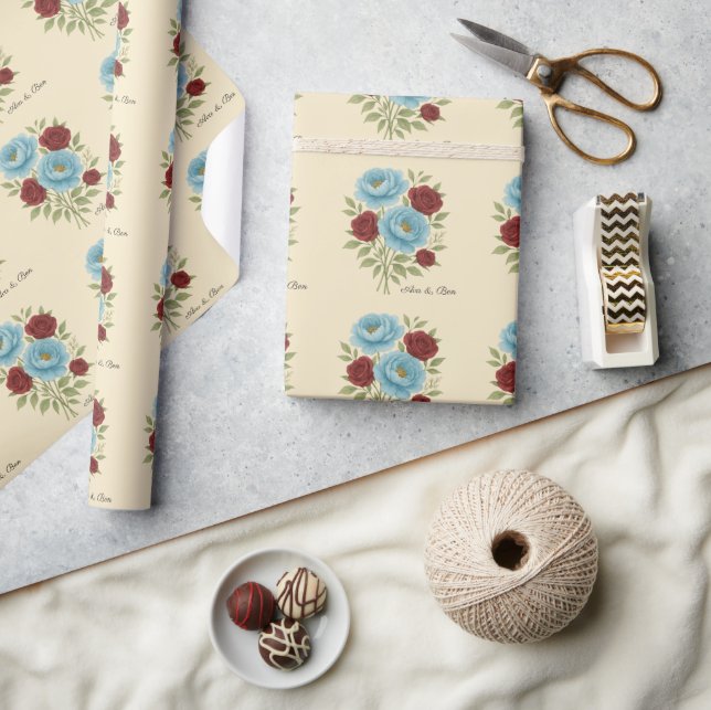 Lyons Blue Peony und Fig Lila Rose Hochzeit Geschenkpapier (Kunsthandwerk)