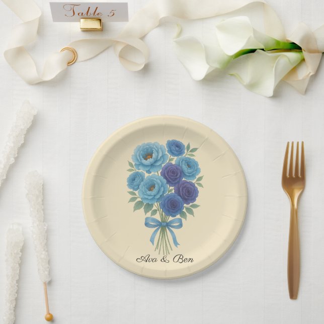 Lyons Blue Peony und Fig Lila Rose Hochzeit Pappteller (Hochzeit)