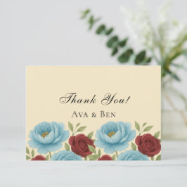 Lyons Blue Peony und Rote Rosen Wedding Dankeskarte