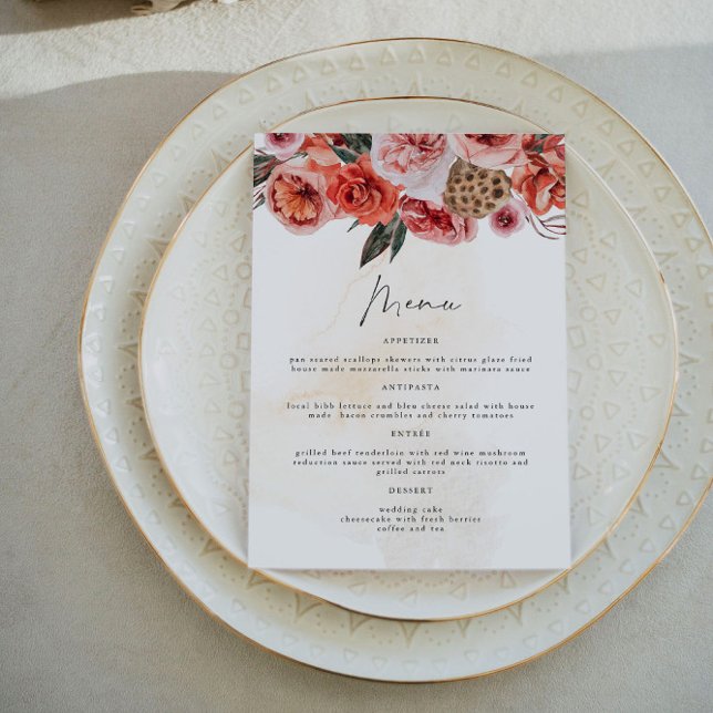 LYRA Boho Fall Floral Dinner Menu Cards Menükarte (Von Creator hochgeladen)