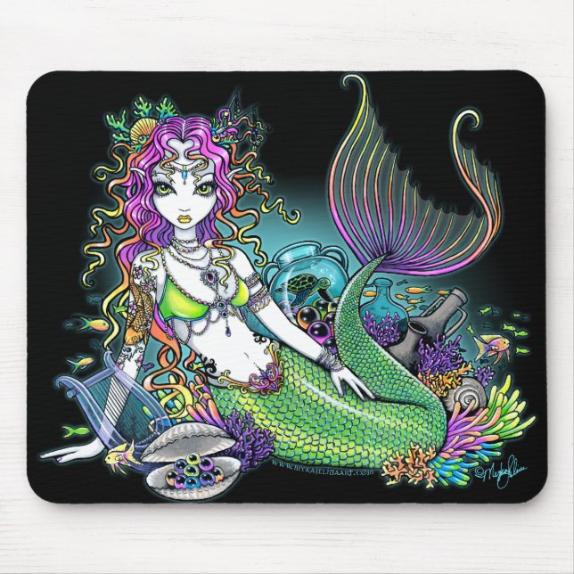 "Lyra" tropische Regenbogen-Meerjungfrau-Kunst Mousepad (Vorne)