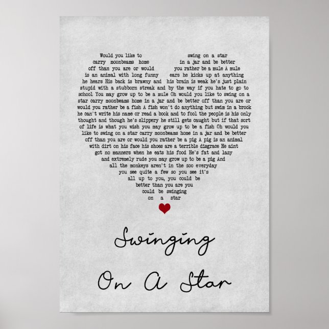 Lyric Print auf einem Star Graues Herz Song Poster (Vorne)