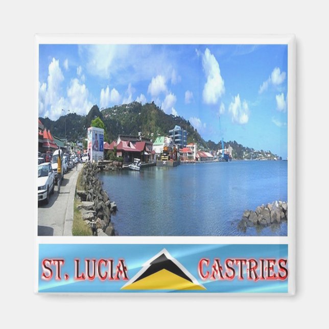 LZ008 CASTRIES, Hafen, Saint Lucia, Kühlschrank Magnet (Vorne)