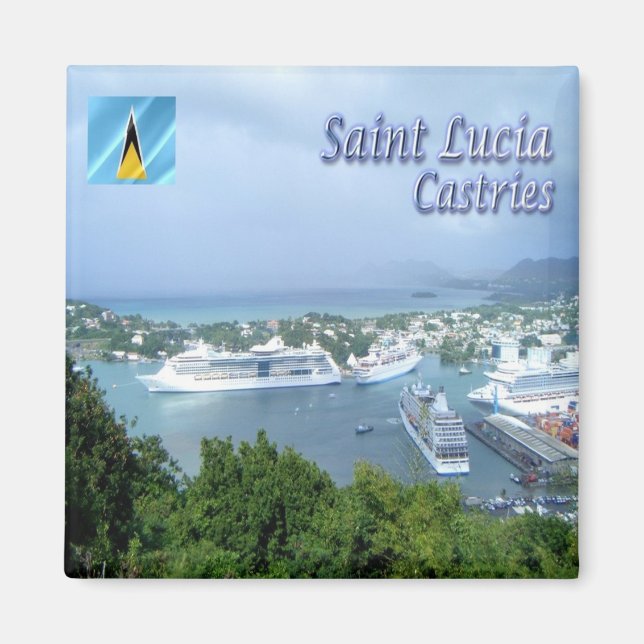 LZ009 CASTRIES, Hafen, Saint Lucia, Kühlschrank Magnet (Vorne)