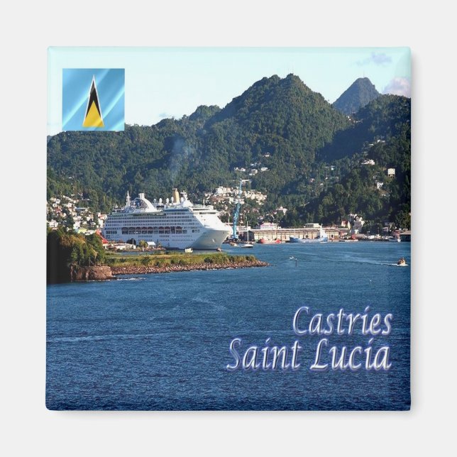 LZ010 CASTRIES, Panorama, Saint Lucia, Kühlschrank Magnet (Vorne)