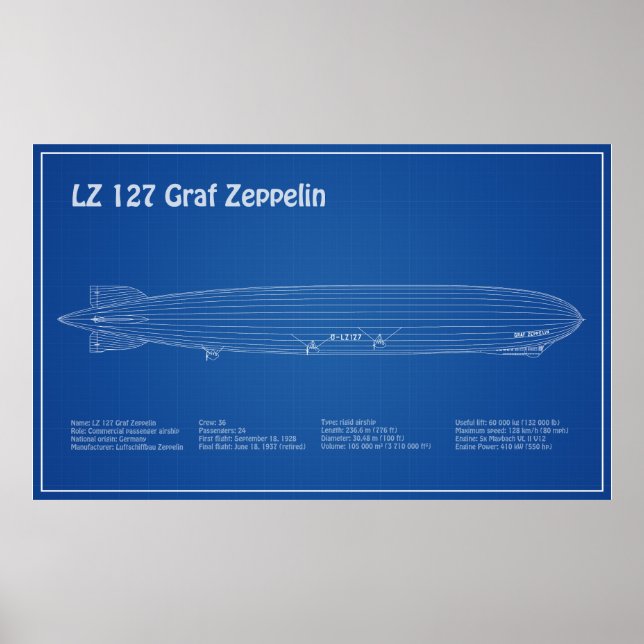 LZ 127 Graf Zeppelin - Airship Blueprint Plans AD Poster (Vorne)