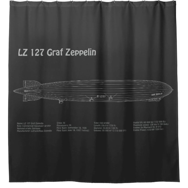 LZ 127 Graf Zeppelin - Airship Blueprint Plans PD Duschvorhang (Vorderseite)