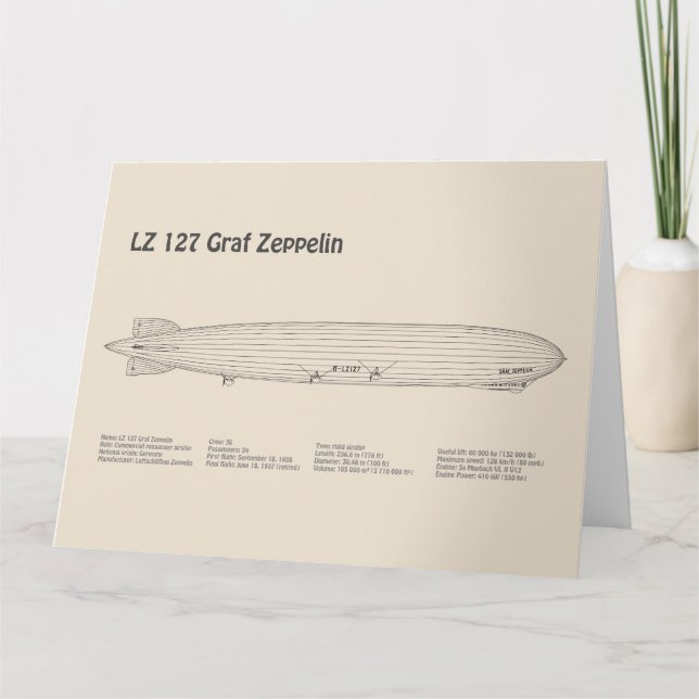 LZ 127 Graf Zeppelin - Luftschiff Blueprint Plans  Dankeskarte (Vorderseite)