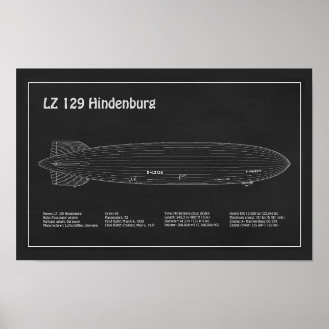 LZ 129 Hindenburg - Flugplan PD Poster (Vorne)