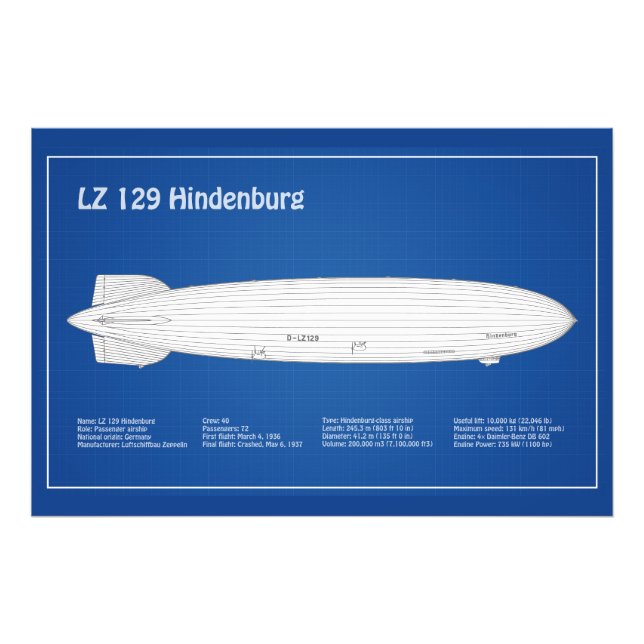 LZ 129 Hindenburg - Luftschifffahrtspläne ABD Fotodruck (Vorne)