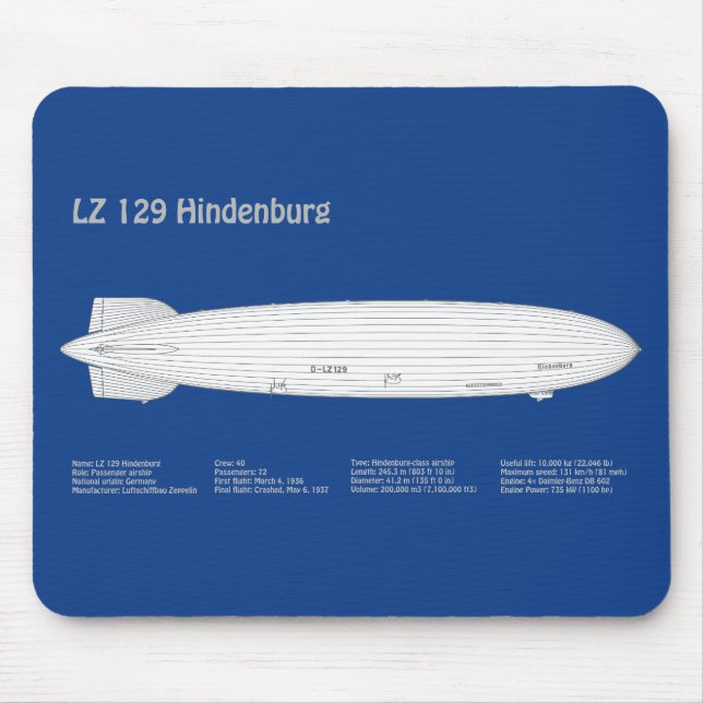 LZ 129 Hindenburg - Luftschifffahrtspläne ABD Mousepad (Vorne)