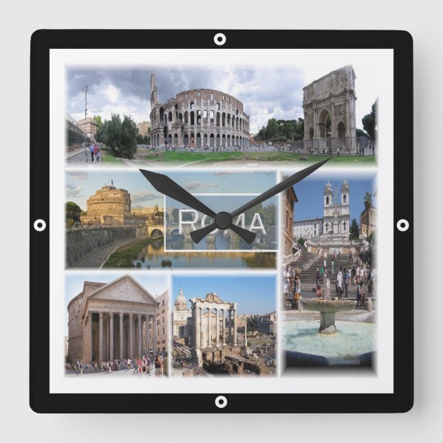 LZO006 ROM, Mosaik, Latium, Italien, Quadratische Wanduhr (Vorderseite)