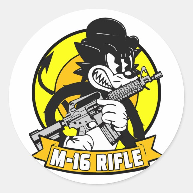 M16 RIFLE RETRO RUNDER AUFKLEBER (Vorderseite)