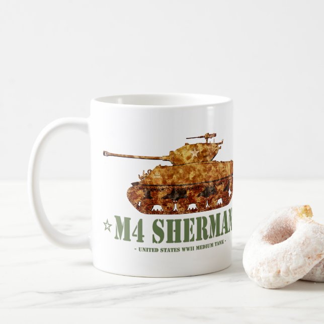 M4 Sherman Weltkrieg Zweiter Amerikanischer Mittel Kaffeetasse (Mit Donut)