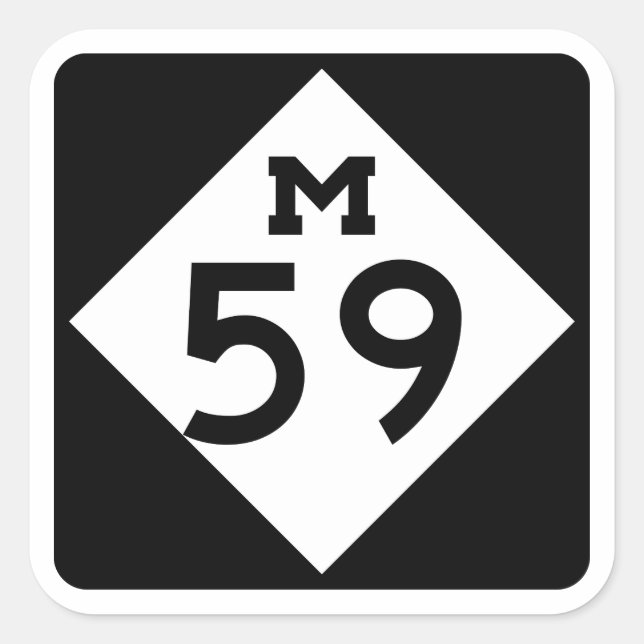 M-59 Highland/Hall Rd Mich Hwy Sign Square Sticker (Vorderseite)
