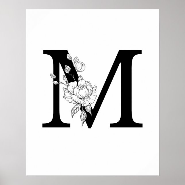 M botanische Monogramm. Initialbuchstaben mit Baue Poster (Vorne)
