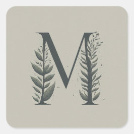 M Botanische Monogramm Quadratischer Aufkleber