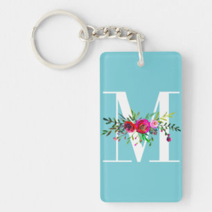 M Buchstabe Initialen Monogramm Floral Benutzerdef Schlüsselanhänger