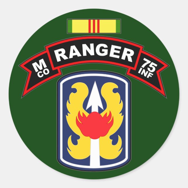 M Co, 75. Infanterie Regiment - Rangers, Vietnam Runder Aufkleber (Vorderseite)