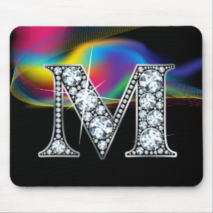 "M" Diamantblende mit Rainbow Swirl Mousepad