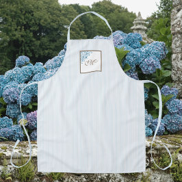 M French Blue Strip Lilie Script Monogram Schürze