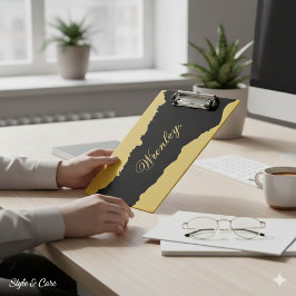 M Gold and Black Clipboard with Displayed Name Klemmbrett
