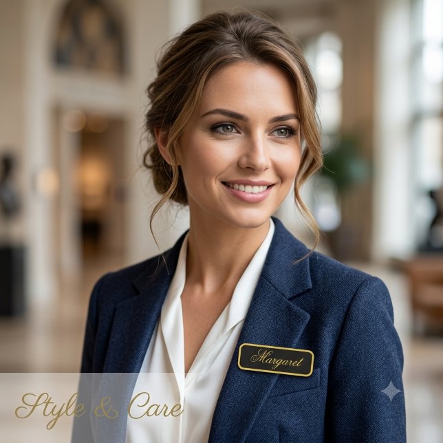 M Gold Schwarzes Klassisches Namensschild mit indi (M Gold Black Classic Name Tag With Custom Name)