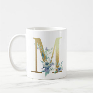 M, goldfarbener Erstling mit blauem Blumenblättern Kaffeetasse