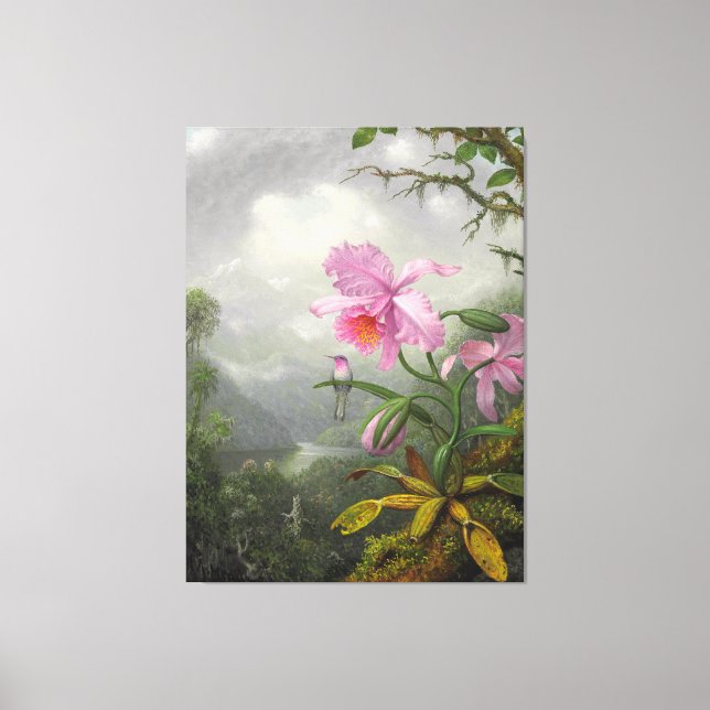 M. HEADE - Hummingbird Auf der Orchid-Pflanze Leinwanddruck (Vorderseite)