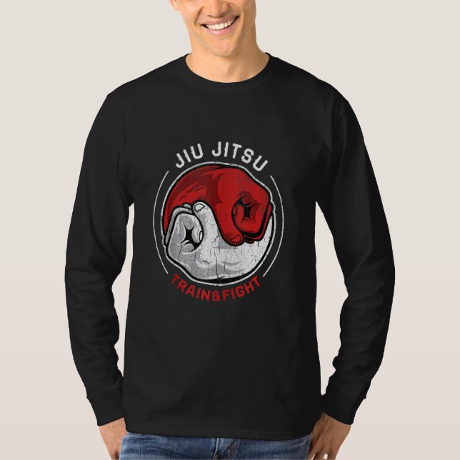 M Ial Jiu Jitsu Retro Train Fight Yin Yang Fist T-Shirt (Vorderseite)