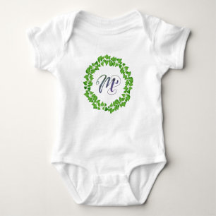 M Initial Boho Green Foliage Kreath Niedlich Hübsc Baby Strampler