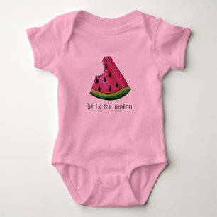 M is for Melon Pink Watermelon Juicy Fruit Slice Baby Strampler