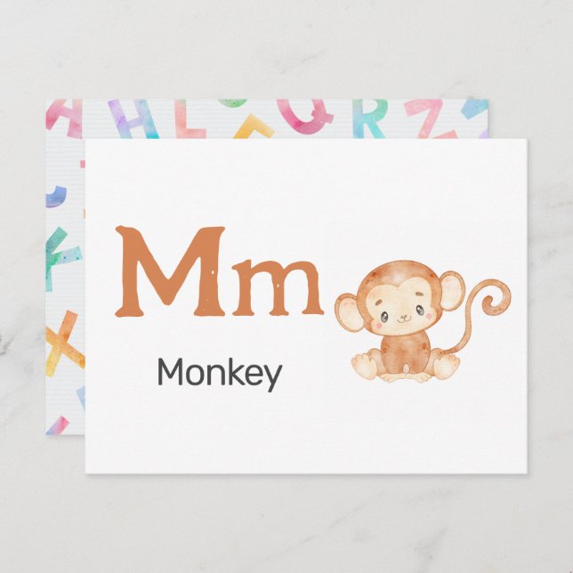 M is for Monkey - Alphabet Flash Card Postkarte (Vorne/Hinten)