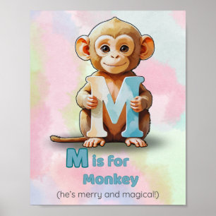M is for Monkey - Süße Tier Alphabet Poster