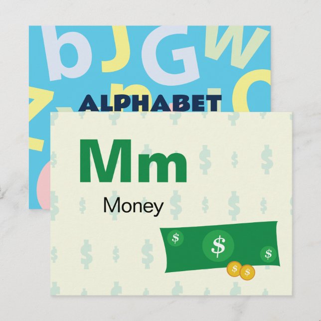 M ist für Geld - Alphabet Flash Card Postkarte (Vorne/Hinten)